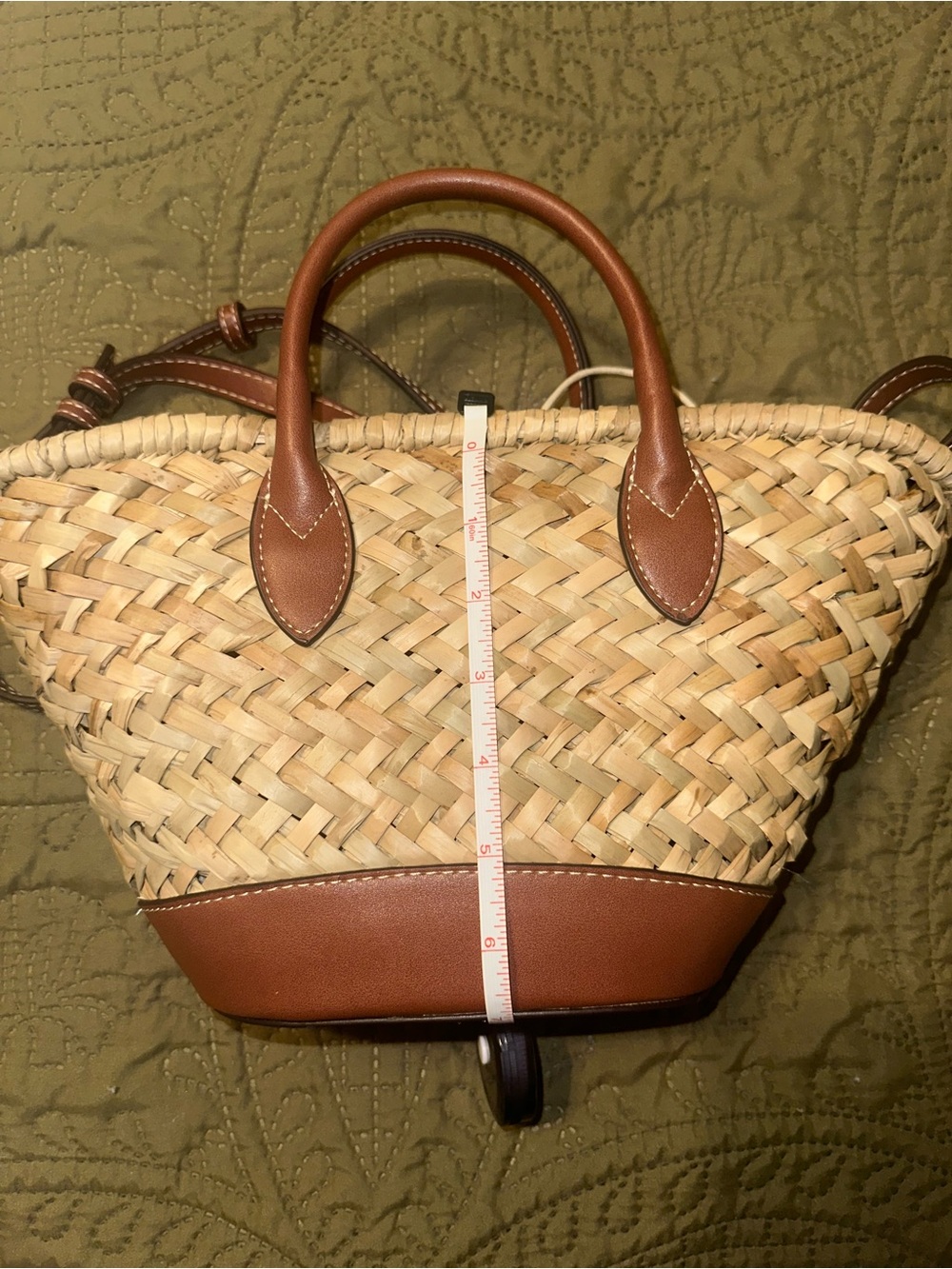 Woven Straw Tote with Brown Leather Trim - Picture 8 of 10